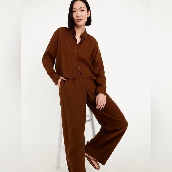Old Navy Tops - Old Navy The Cropped Shirt Linen-Blend Chocolate Brown Color, Size M